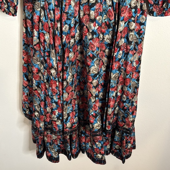 Vintage Diane Freś 80s Silk Floral Midi Dress Size Large Red and Blue - Picture 4 of 5
